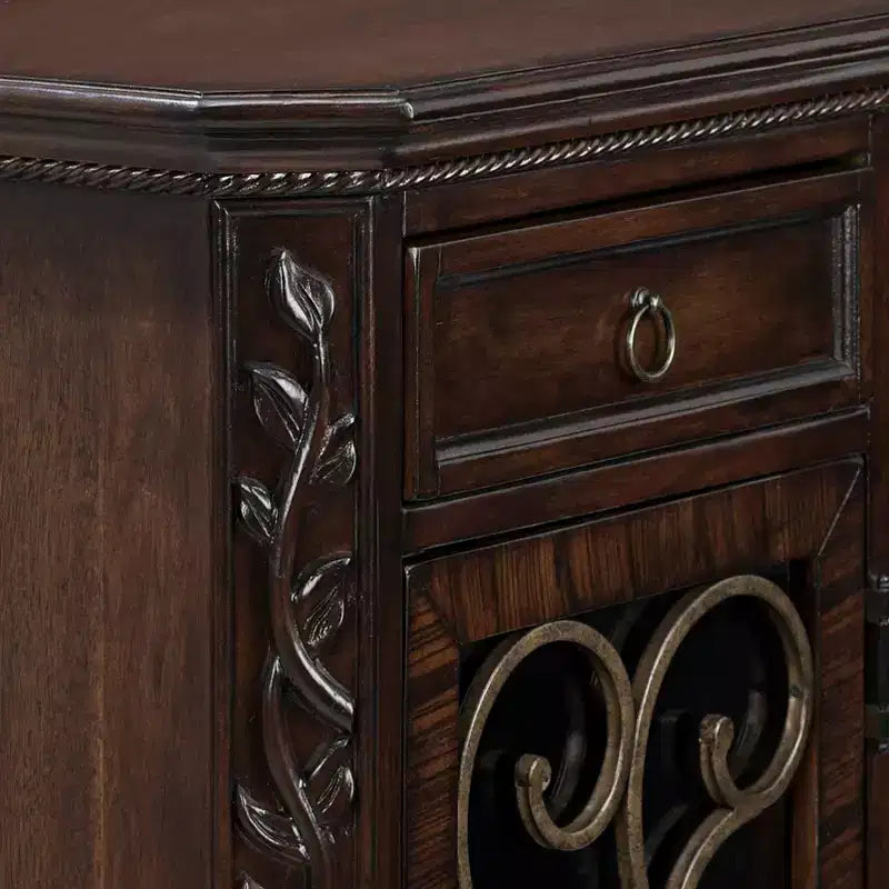 Table d'appoint en bois de cerisier rustique Kensington Hill 22 1/2 x 14 1/2 avec rangement et tiroir, porte vitrée pour salon, chambre à coucher, chevet