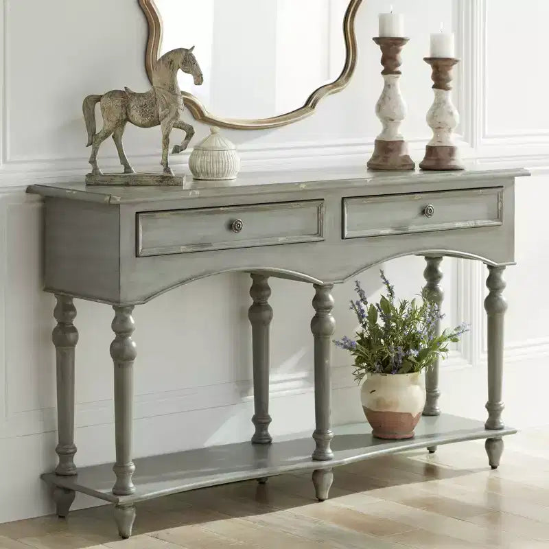 Crestview Collection Console en bois rectangulaire traditionnelle 157,5 x 40,6 cm avec tiroir Gris antique Pieds tournés Salon Maison