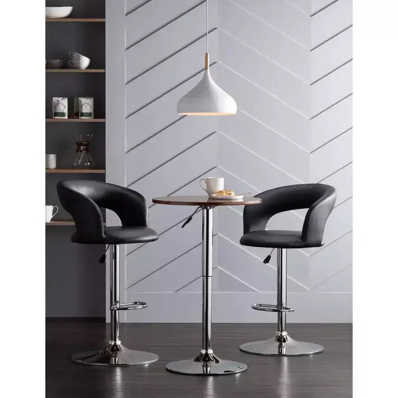 Tabouret de bar pivotant Studio 55D Groove Chrome, 76 cm de haut, moderne, réglable, coussin en similicuir noir avec dossier et repose-pieds pour comptoir de cuisine ou maison