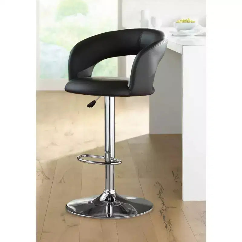 Tabouret de bar pivotant Studio 55D Groove Chrome, 76 cm de haut, moderne, réglable, coussin en similicuir noir avec dossier et repose-pieds pour comptoir de cuisine ou maison