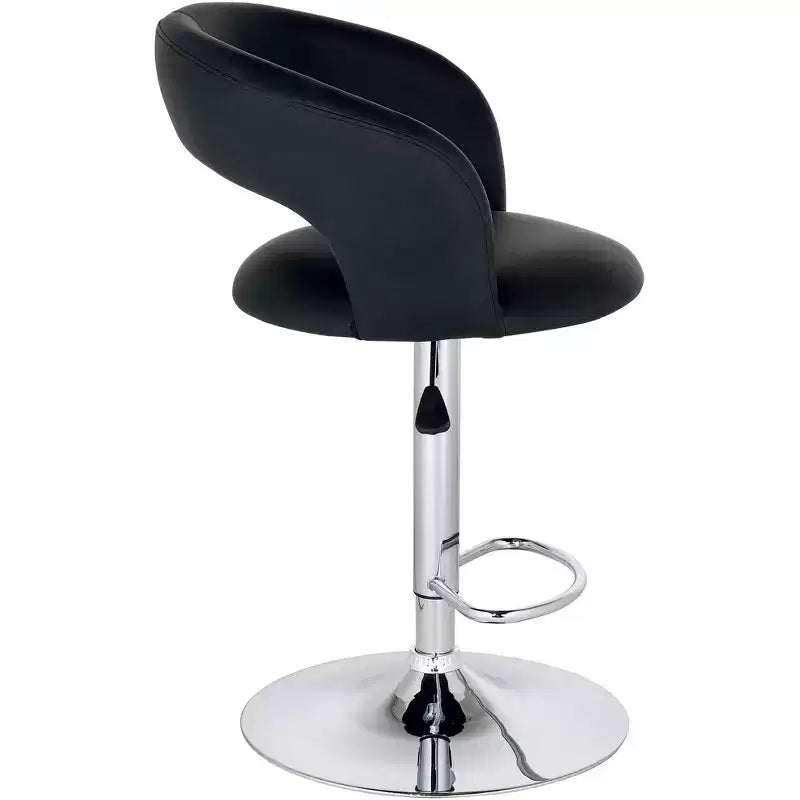 Tabouret de bar pivotant Studio 55D Groove Chrome, 76 cm de haut, moderne, réglable, coussin en similicuir noir avec dossier et repose-pieds pour comptoir de cuisine ou maison