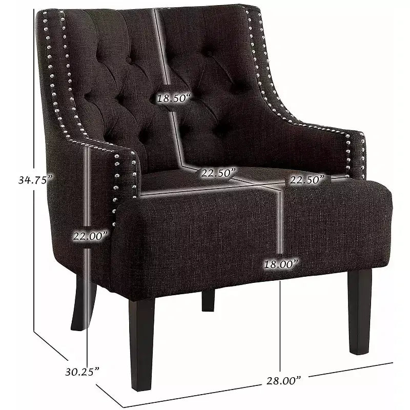 Fauteuil d'appoint Homelegance en tissu capitonné avec accoudoirs inclinés et clous décoratifs, hauteur d'assise 45,7 cm, chocolat