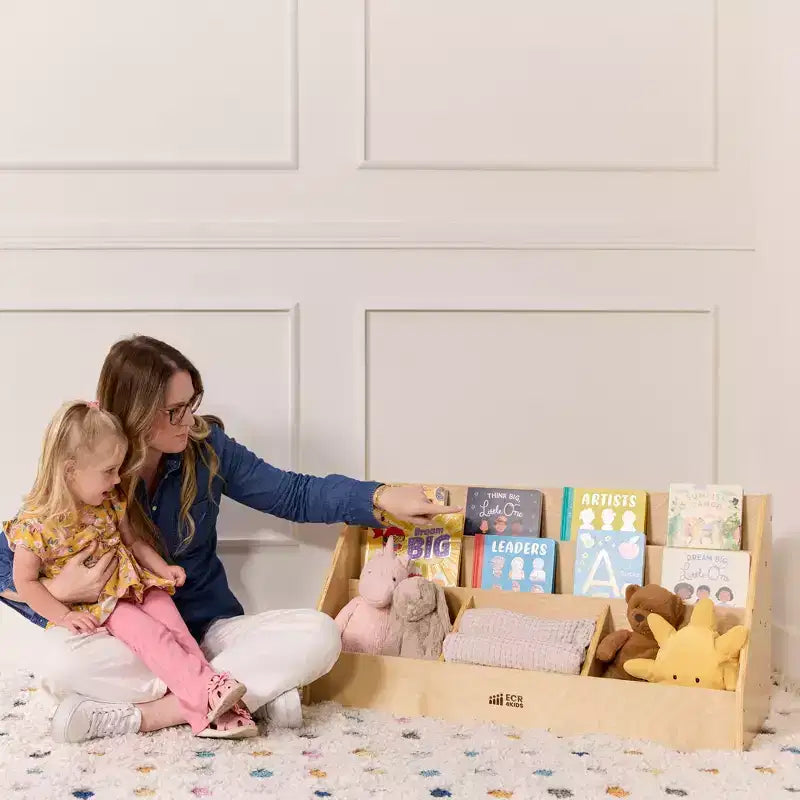 ECR4Kids Présentoir à livres à 5 compartiments facile d'accès avec rangement, Meuble pour enfant, Naturel