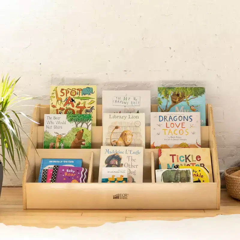 ECR4Kids Présentoir à livres à 5 compartiments facile d'accès avec rangement, Meuble pour enfant, Naturel