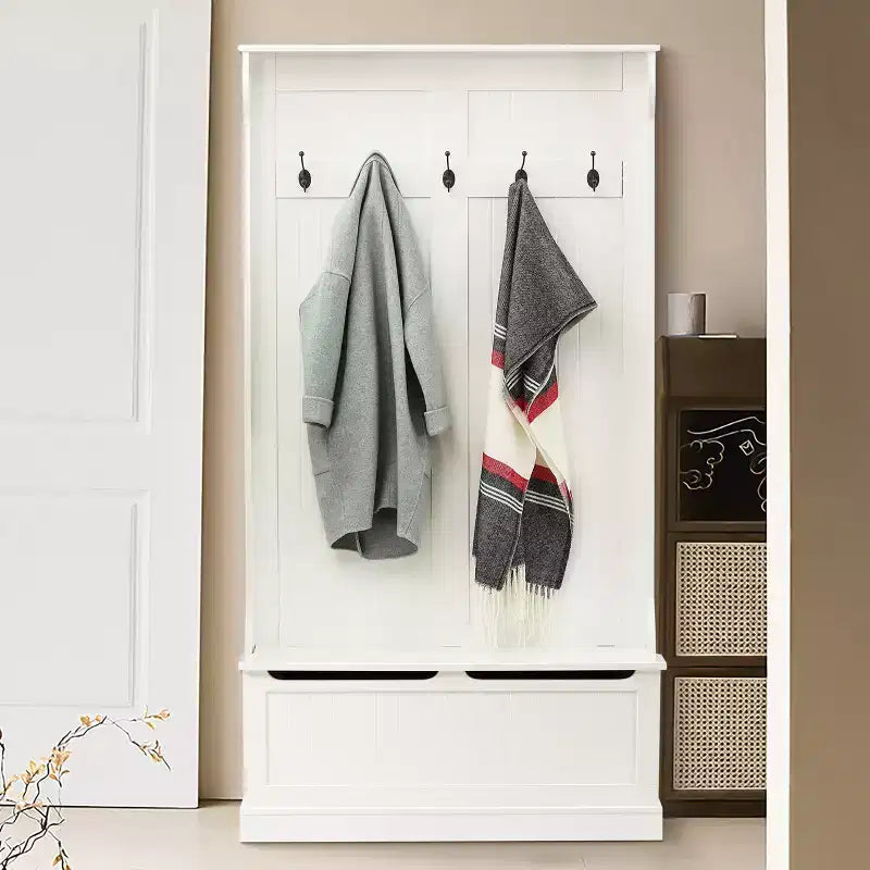White MDF Hall Tree with Storage Bench