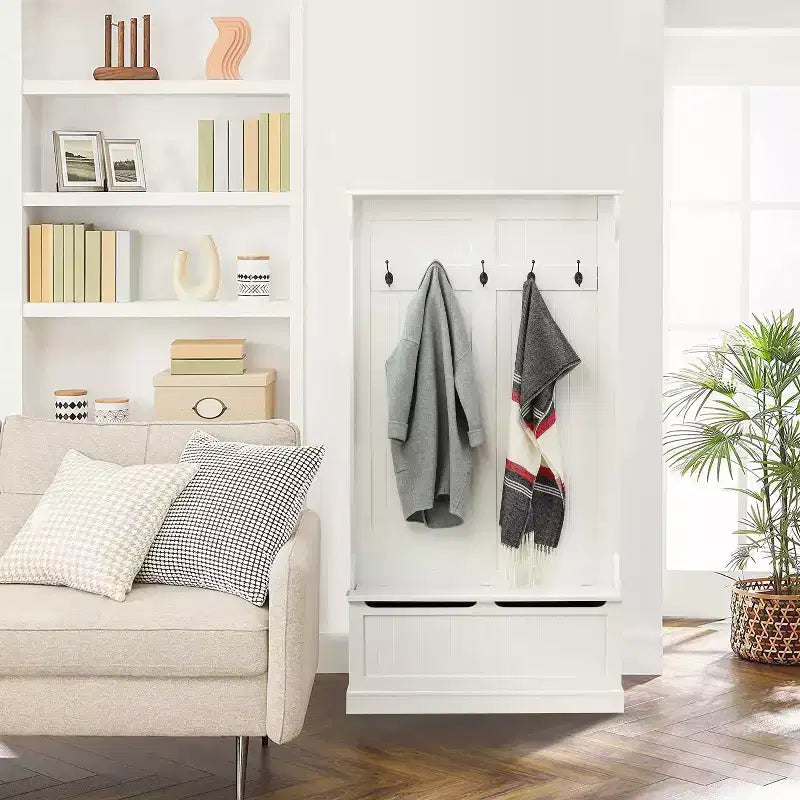 White MDF Hall Tree with Storage Bench