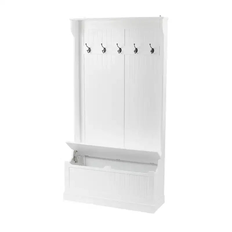 White MDF Hall Tree with Storage Bench