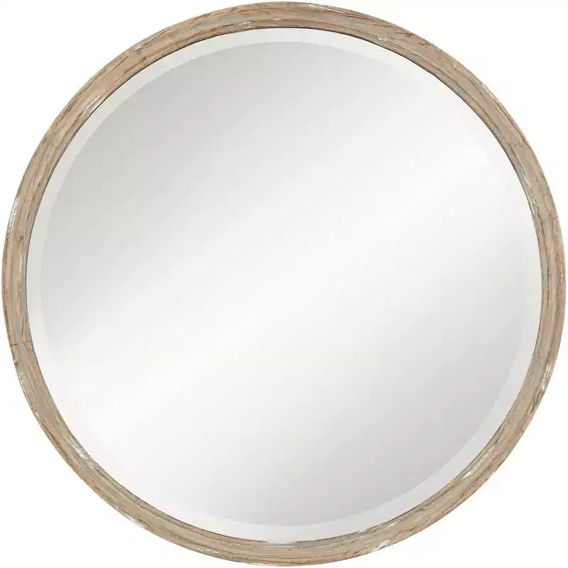 Greta Faux Wood Finish 34 Round Wall Mirror