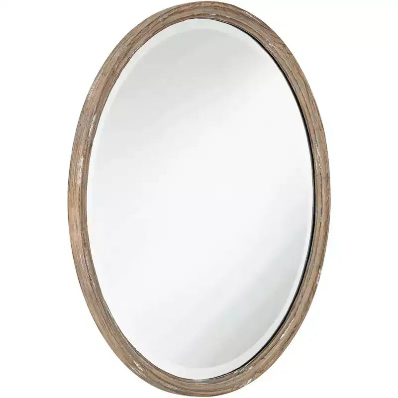 86.4 cm Round Wall Mirror with Faux Wood Finish