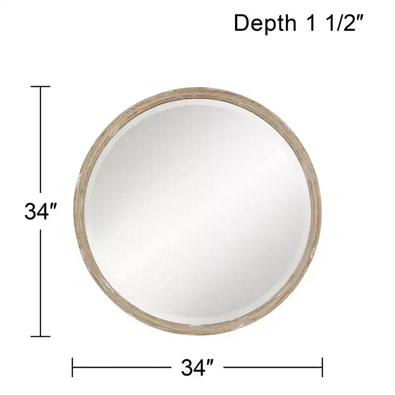 86.4 cm Round Wall Mirror with Faux Wood Finish