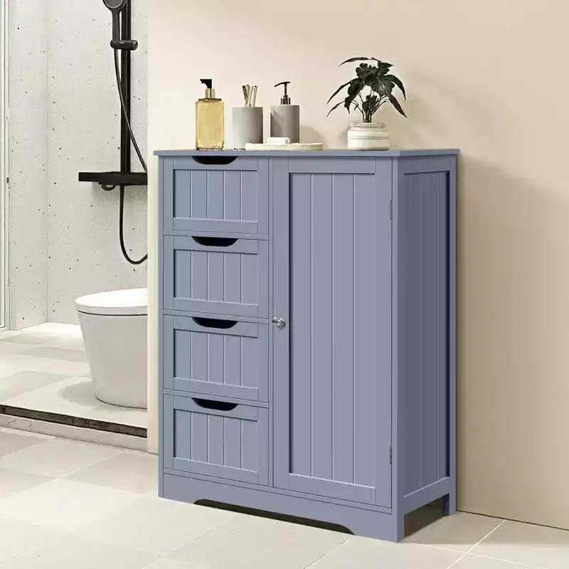 Wooden Bathroom Floor Cabinet with 4 Drawers and 1 Cupboard