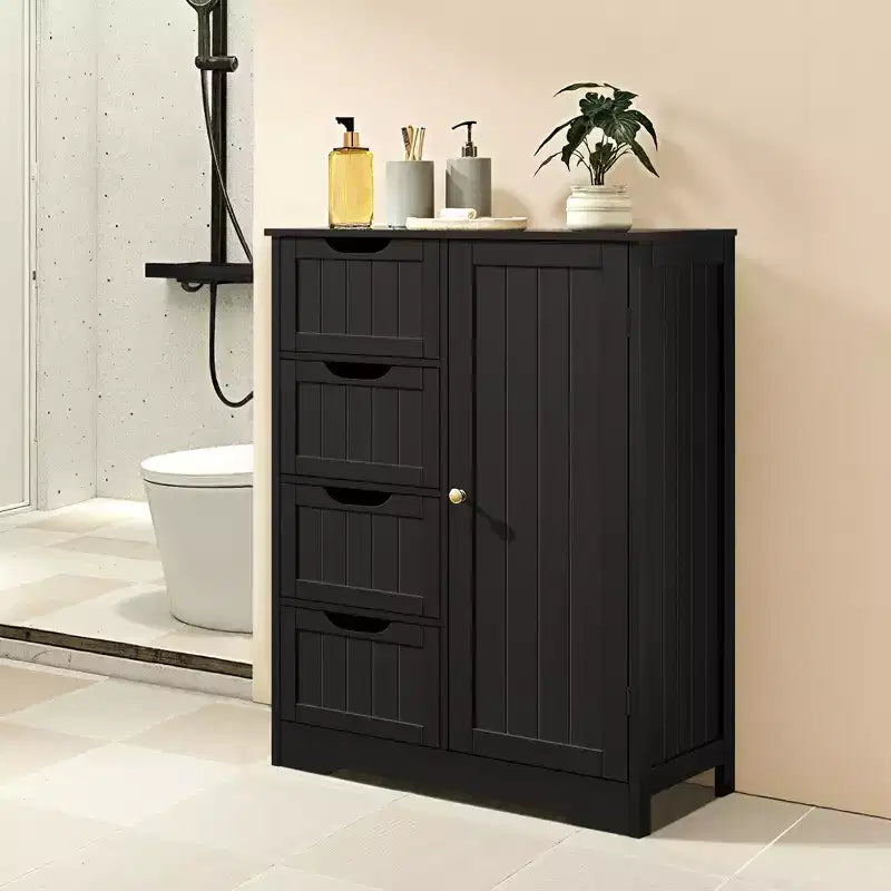 Wooden Bathroom Floor Cabinet with 4 Drawers and 1 Cupboard