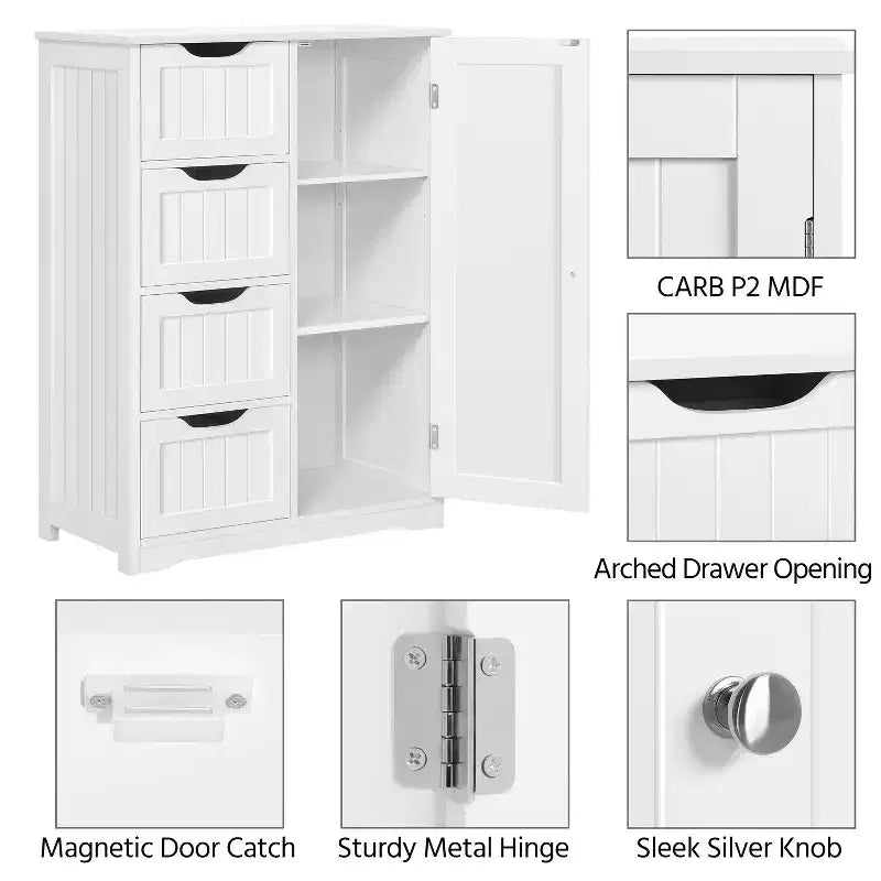 Wooden Bathroom Floor Cabinet with 4 Drawers and 1 Cupboard