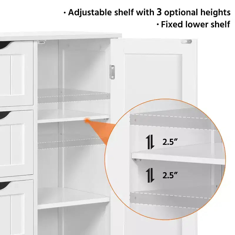 Wooden Bathroom Floor Cabinet with 4 Drawers and 1 Cupboard