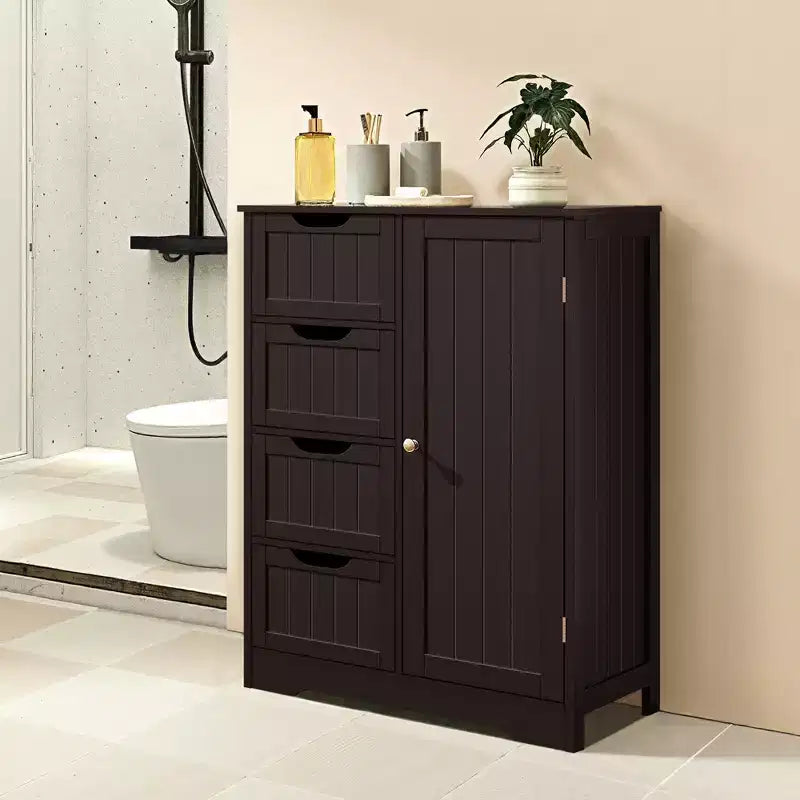 Wooden Bathroom Floor Cabinet with 4 Drawers and 1 Cupboard