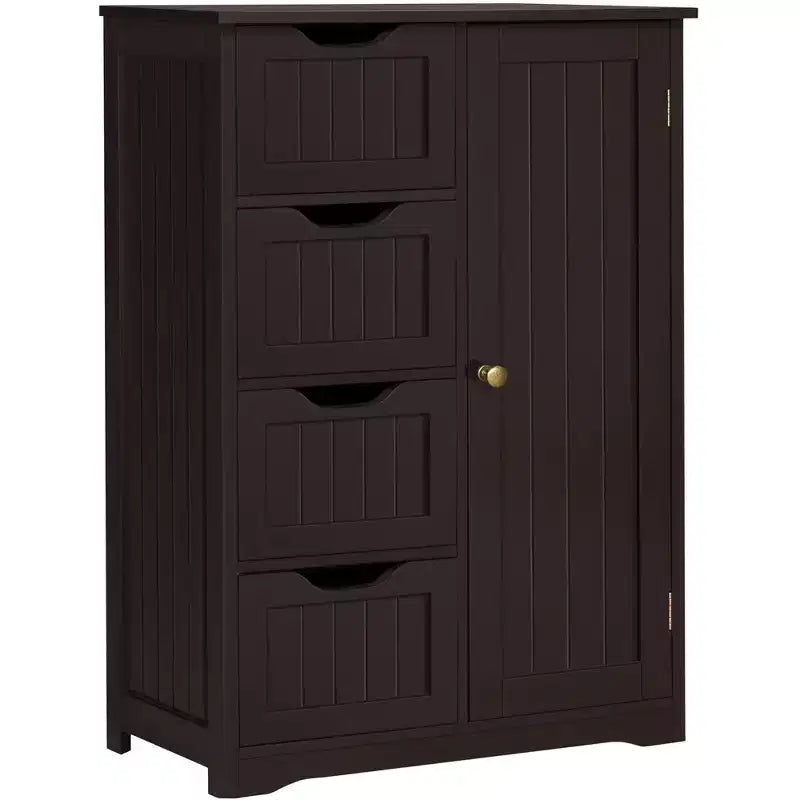 Wooden Bathroom Floor Cabinet with 4 Drawers and 1 Cupboard
