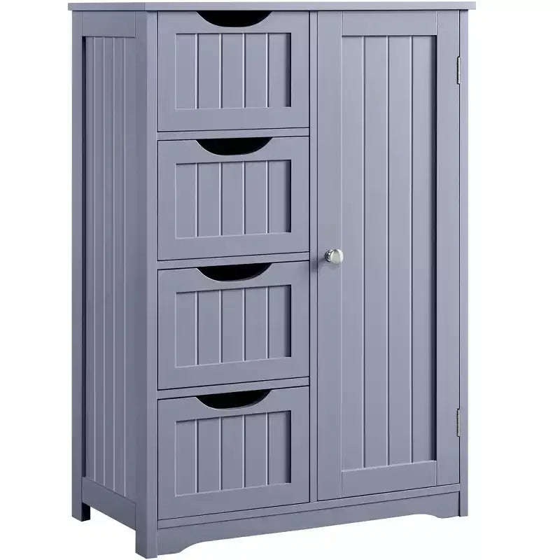 Wooden Bathroom Floor Cabinet with 4 Drawers and 1 Cupboard