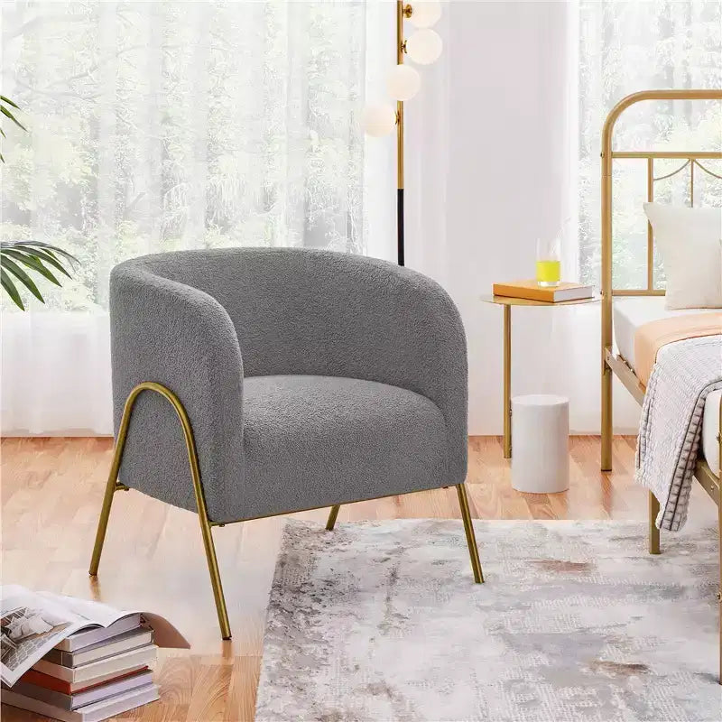 Fauteuil d'appoint "Barrel" en bouclette blanche, 1 place