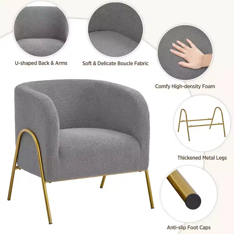 Fauteuil d'appoint "Barrel" en bouclette blanche, 1 place
