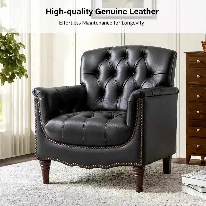 Lot de 2 fauteuils Enrique en cuir véritable avec dossier capitonné | ART OF LIVING DESIGNS