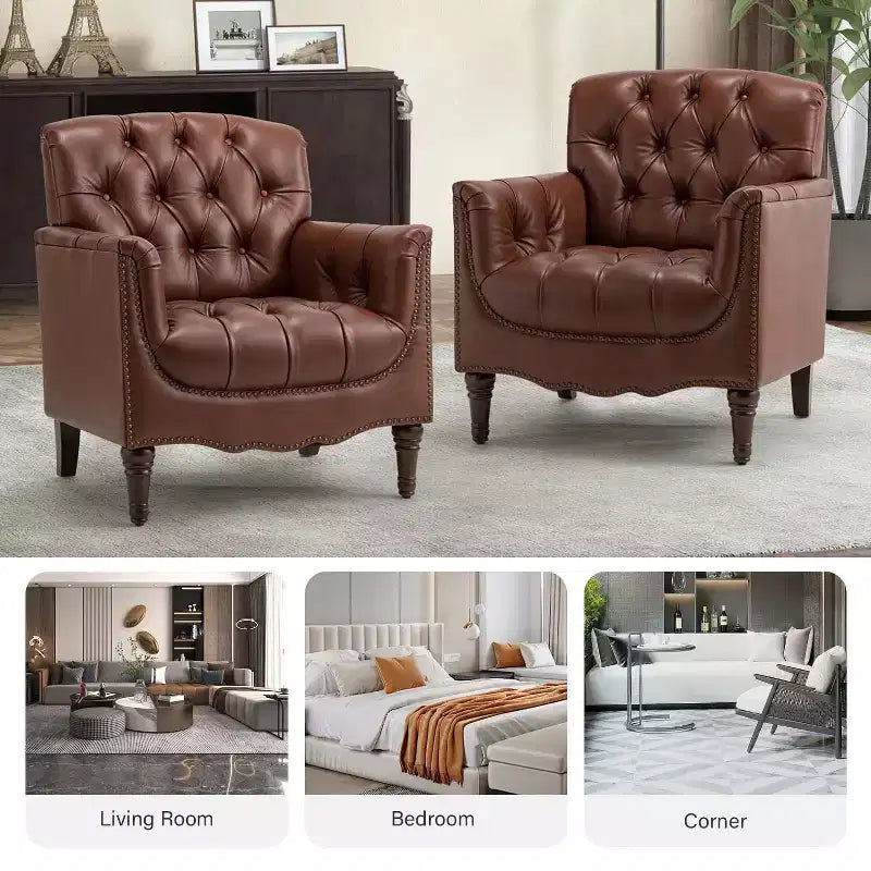 Lot de 2 fauteuils Enrique en cuir véritable avec dossier capitonné | ART OF LIVING DESIGNS