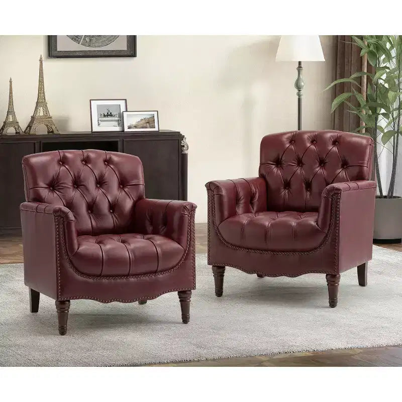 Lot de 2 fauteuils Enrique en cuir véritable avec dossier capitonné | ART OF LIVING DESIGNS
