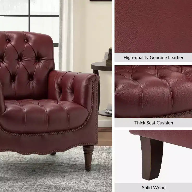 Lot de 2 fauteuils Enrique en cuir véritable avec dossier capitonné | ART OF LIVING DESIGNS