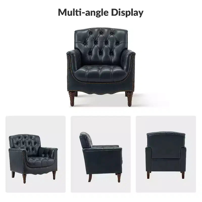 Lot de 2 fauteuils Enrique en cuir véritable avec dossier capitonné | ART OF LIVING DESIGNS
