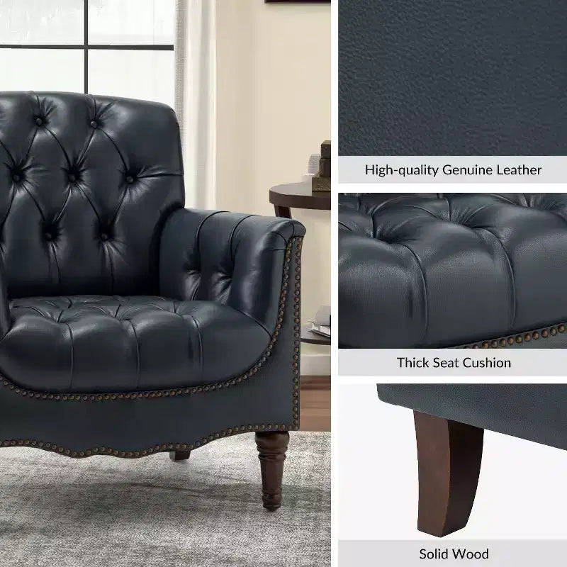 Lot de 2 fauteuils Enrique en cuir véritable avec dossier capitonné | ART OF LIVING DESIGNS