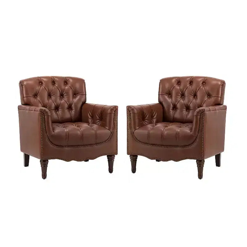 Lot de 2 fauteuils Enrique en cuir véritable avec dossier capitonné | ART OF LIVING DESIGNS