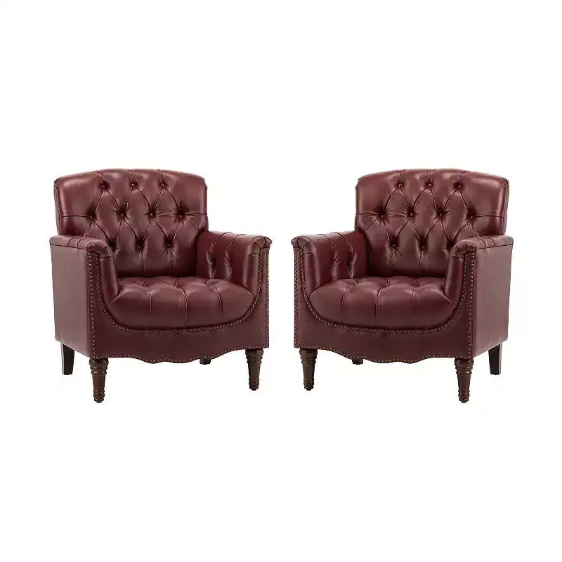 Set of 2 Enrique Genuine Leather Armchair with Tufted Back| ART OF LIVING DESIGNS
