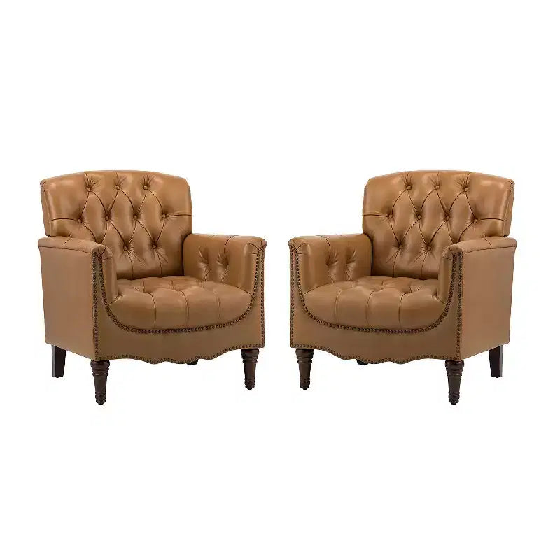Lot de 2 fauteuils Enrique en cuir véritable avec dossier capitonné | ART OF LIVING DESIGNS