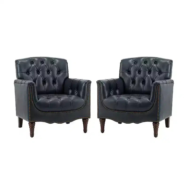 Lot de 2 fauteuils Enrique en cuir véritable avec dossier capitonné | ART OF LIVING DESIGNS