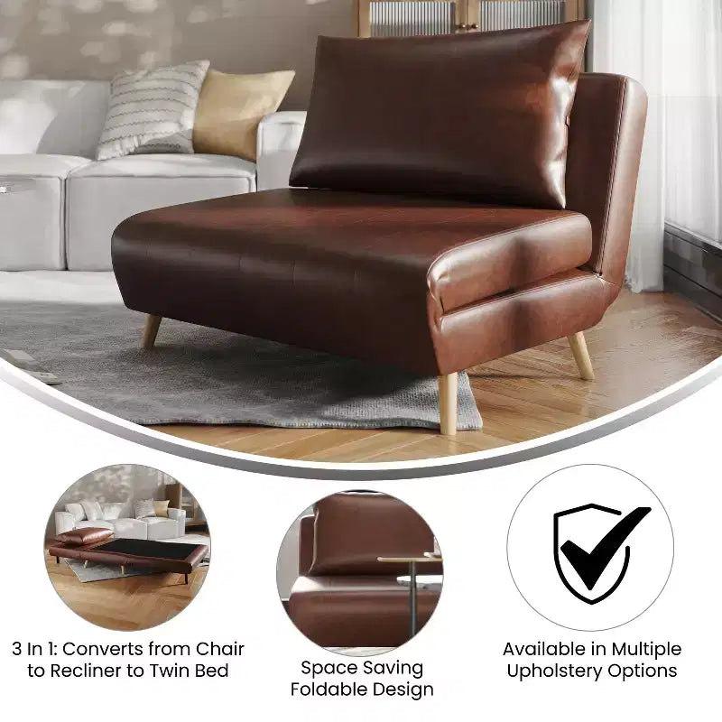 Convertible Tri-Fold Sleeper Chair with Channel Stitching and Pillow