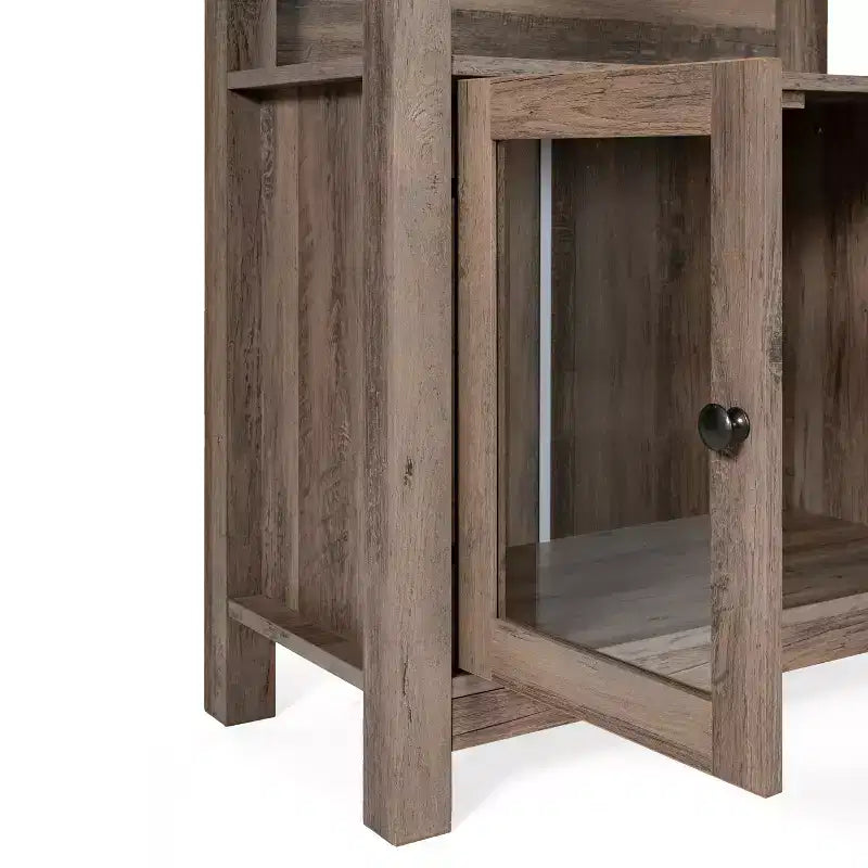 Modern Farmhouse Wooden Bookcase and Storage Cabinet with Tempered Glass Doors and 3 Upper Shelves