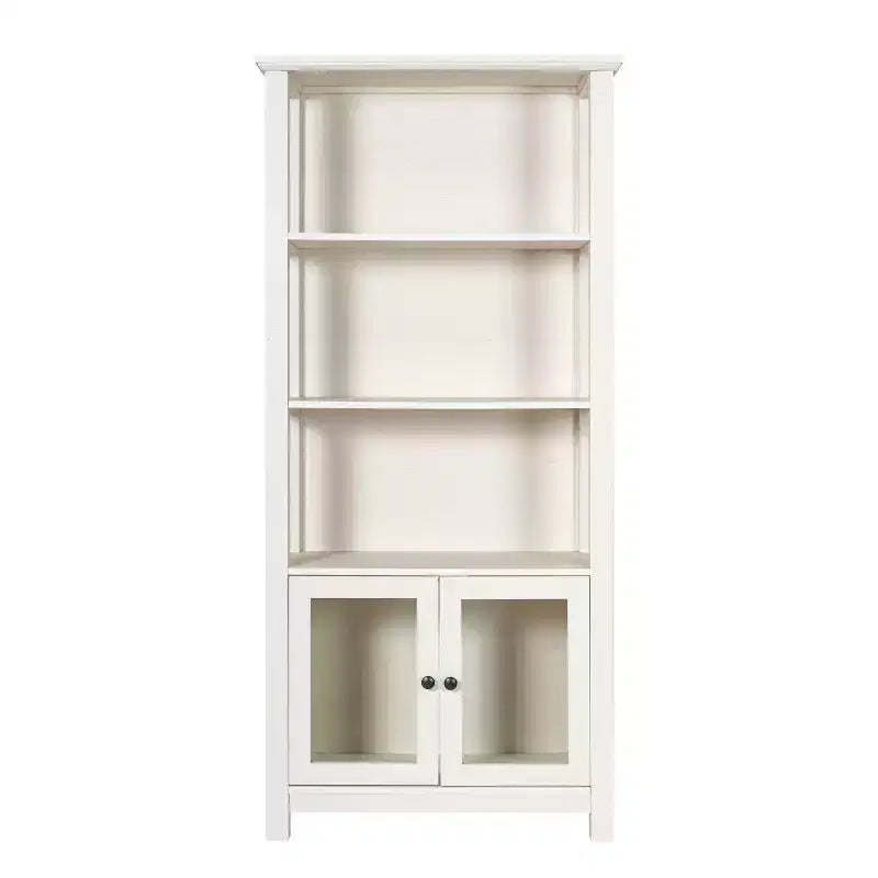 Modern Farmhouse Wooden Bookcase and Storage Cabinet with Tempered Glass Doors and 3 Upper Shelves