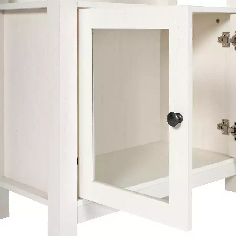 Modern Farmhouse Wooden Bookcase and Storage Cabinet with Tempered Glass Doors and 3 Upper Shelves