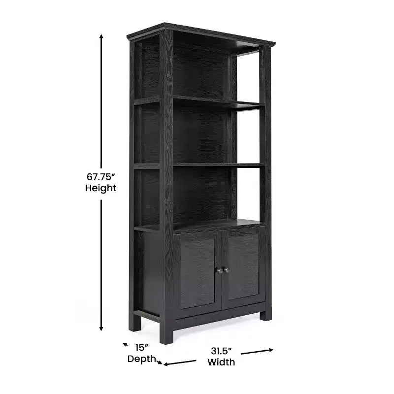 Modern Farmhouse Wooden Bookcase and Storage Cabinet with Tempered Glass Doors and 3 Upper Shelves