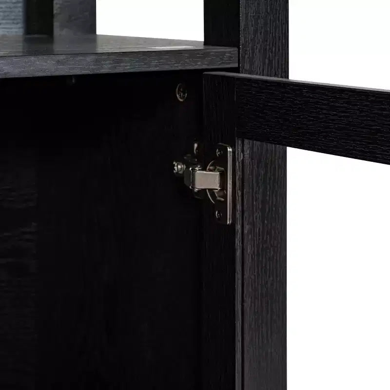 Modern Farmhouse Wooden Bookcase and Storage Cabinet with Tempered Glass Doors and 3 Upper Shelves