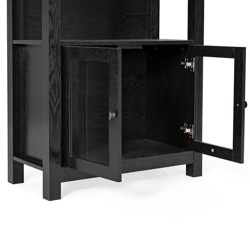 Modern Farmhouse Wooden Bookcase and Storage Cabinet with Tempered Glass Doors and 3 Upper Shelves