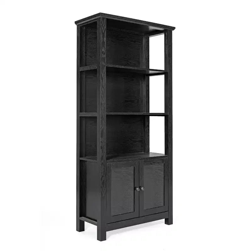 Modern Farmhouse Wooden Bookcase and Storage Cabinet with Tempered Glass Doors and 3 Upper Shelves