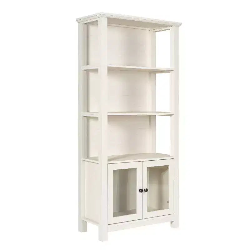 Modern Farmhouse Wooden Bookcase and Storage Cabinet with Tempered Glass Doors and 3 Upper Shelves