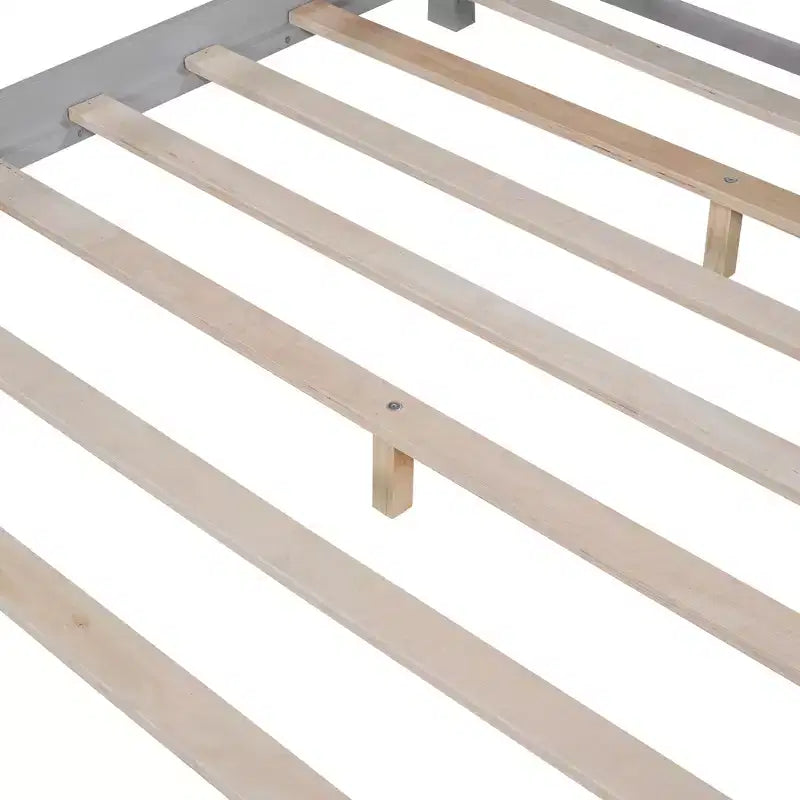 Wood Platform Bed with Built-in LED Lights, Storage Headboard and Guard Rails