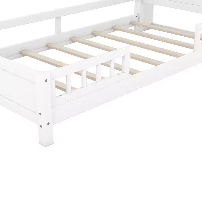 Wood Platform Bed with Built-in LED Lights, Storage Headboard and Guard Rails