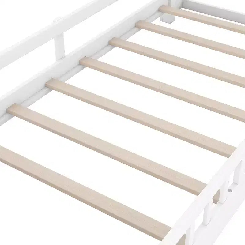 Wood Platform Bed with Built-in LED Lights, Storage Headboard and Guard Rails