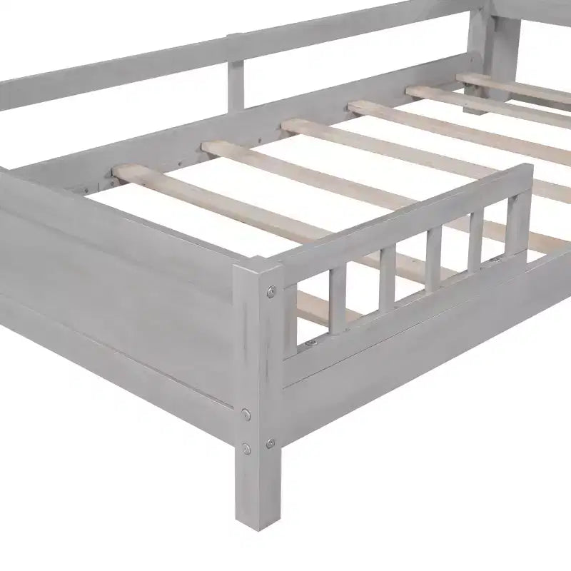 Wood Platform Bed with Built-in LED Lights, Storage Headboard and Guard Rails
