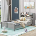 Wood Platform Bed with Built-in LED Lights, Storage Headboard and Guard Rails