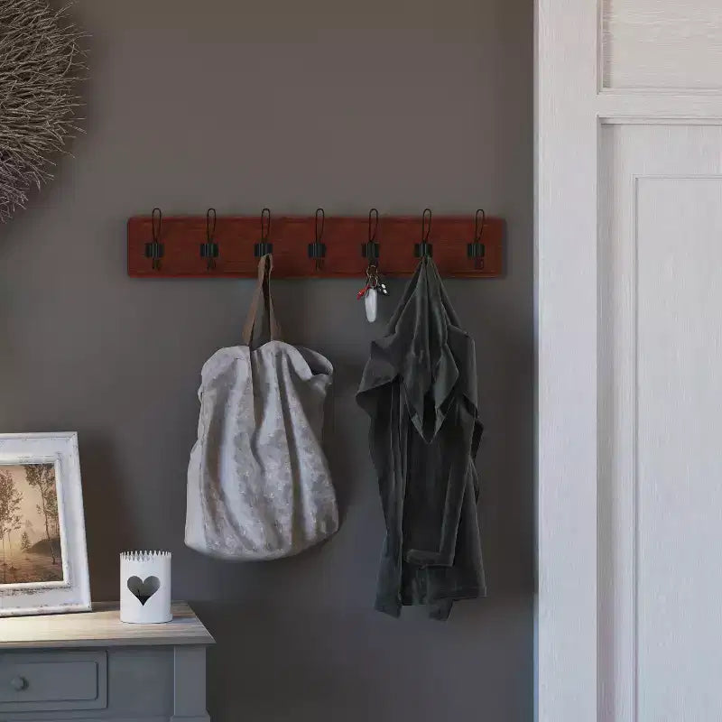 86.4 cm Wall Mount Pine Wood Storage Rack with Hanging Hooks, Entryway, Kitchen, Bathroom