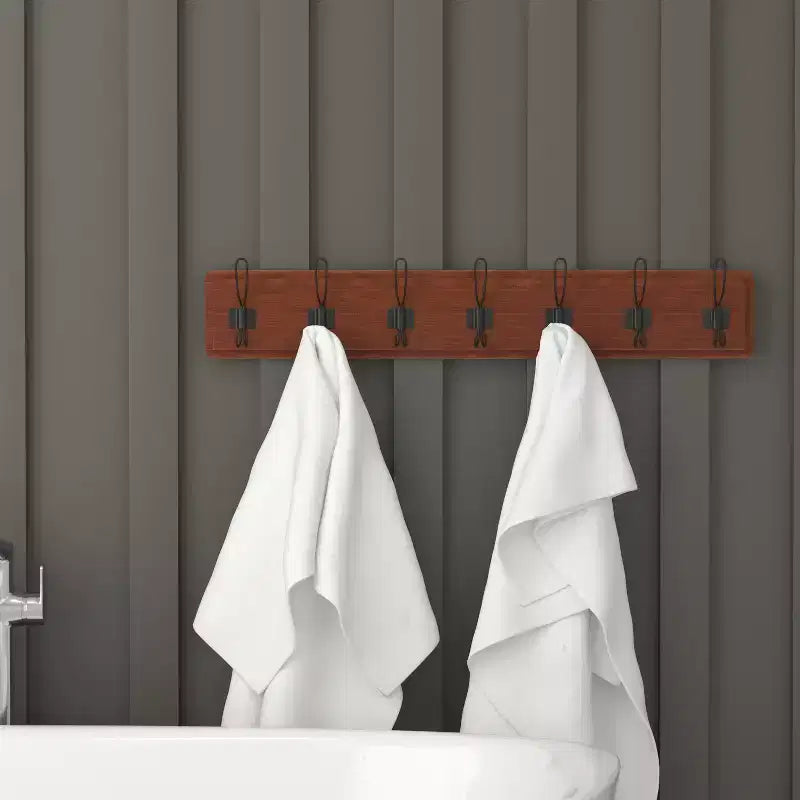 86.4 cm Wall Mount Pine Wood Storage Rack with Hanging Hooks, Entryway, Kitchen, Bathroom
