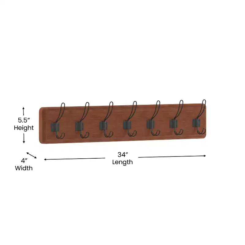 86.4 cm Wall Mount Pine Wood Storage Rack with Hanging Hooks, Entryway, Kitchen, Bathroom